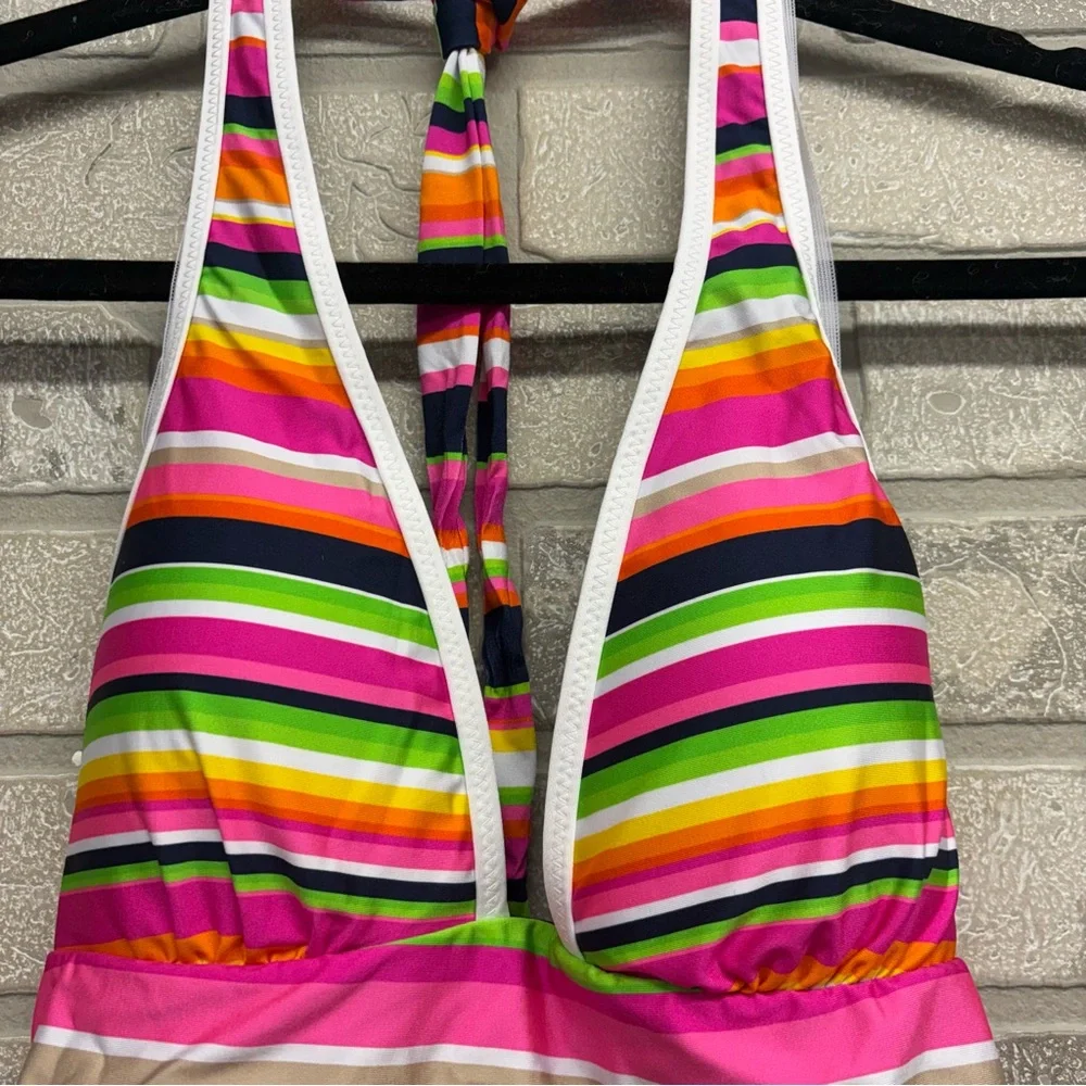 Trina Turk Striped Halter One Piece Swimsuit Size 6 Pink Multi - Picture 5 of 10